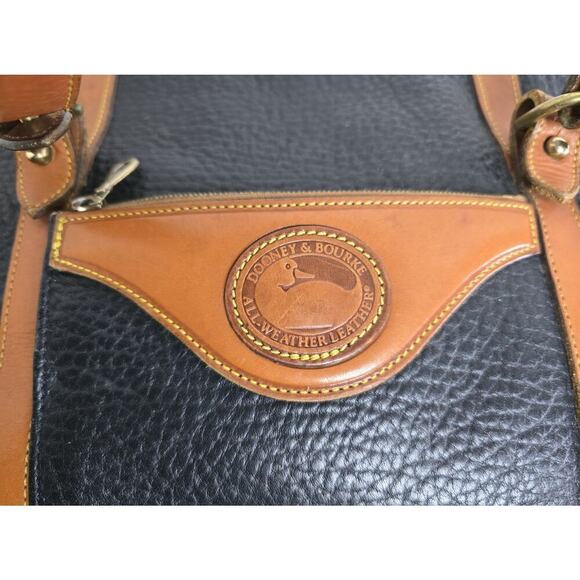 Vintage Dooney & Bourke USA Black Tan AWL Leather Shoulder Bag Tote Purse - Picture 9 of 16